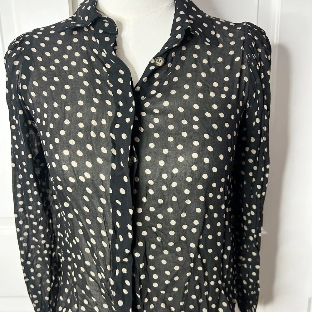 Ganni Black and Cream Polka Dot Shirt (size 34/XS) - Picture 2 of 7